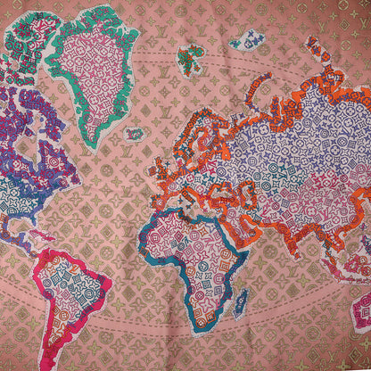 Louis Vuitton Silk Monogram Map Square Scarf 1 of 5