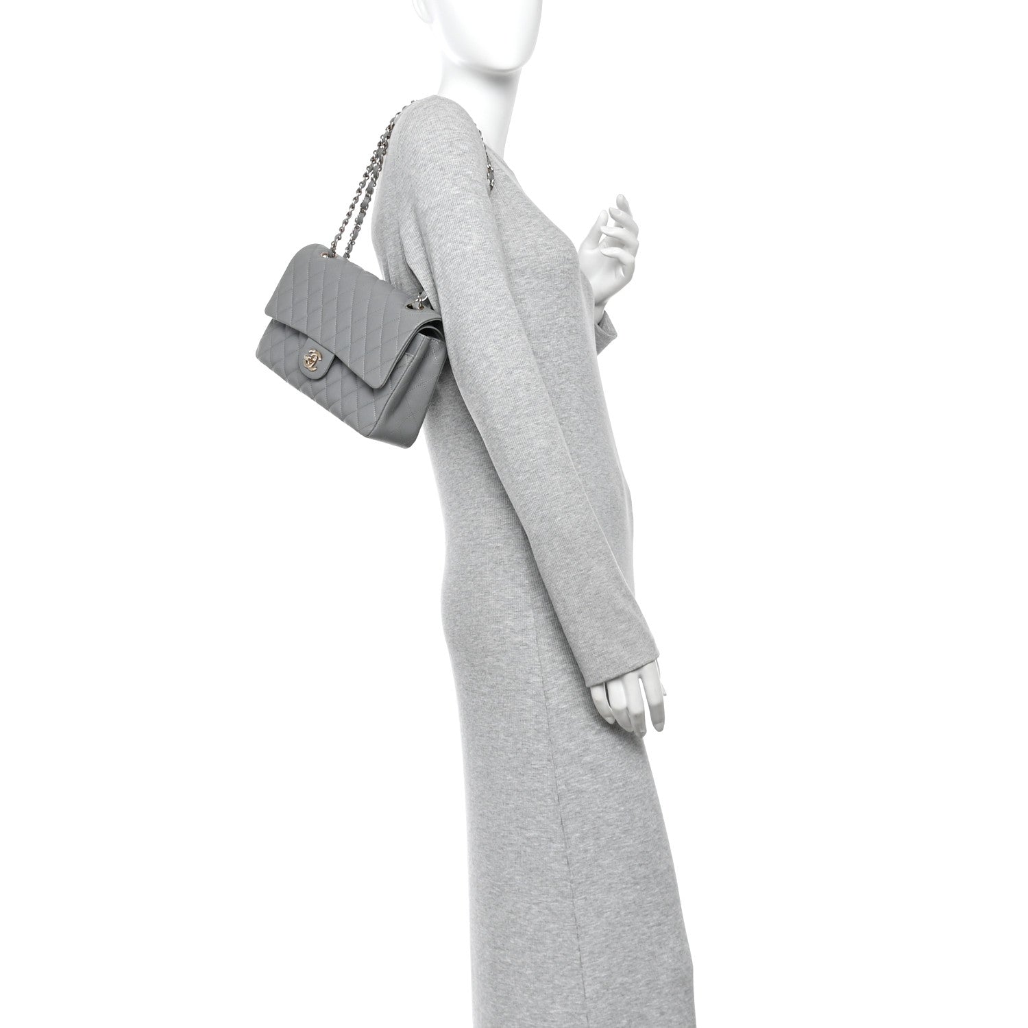 Chanel Caviar Quilted Medium Double Flap Grey 2 of 10