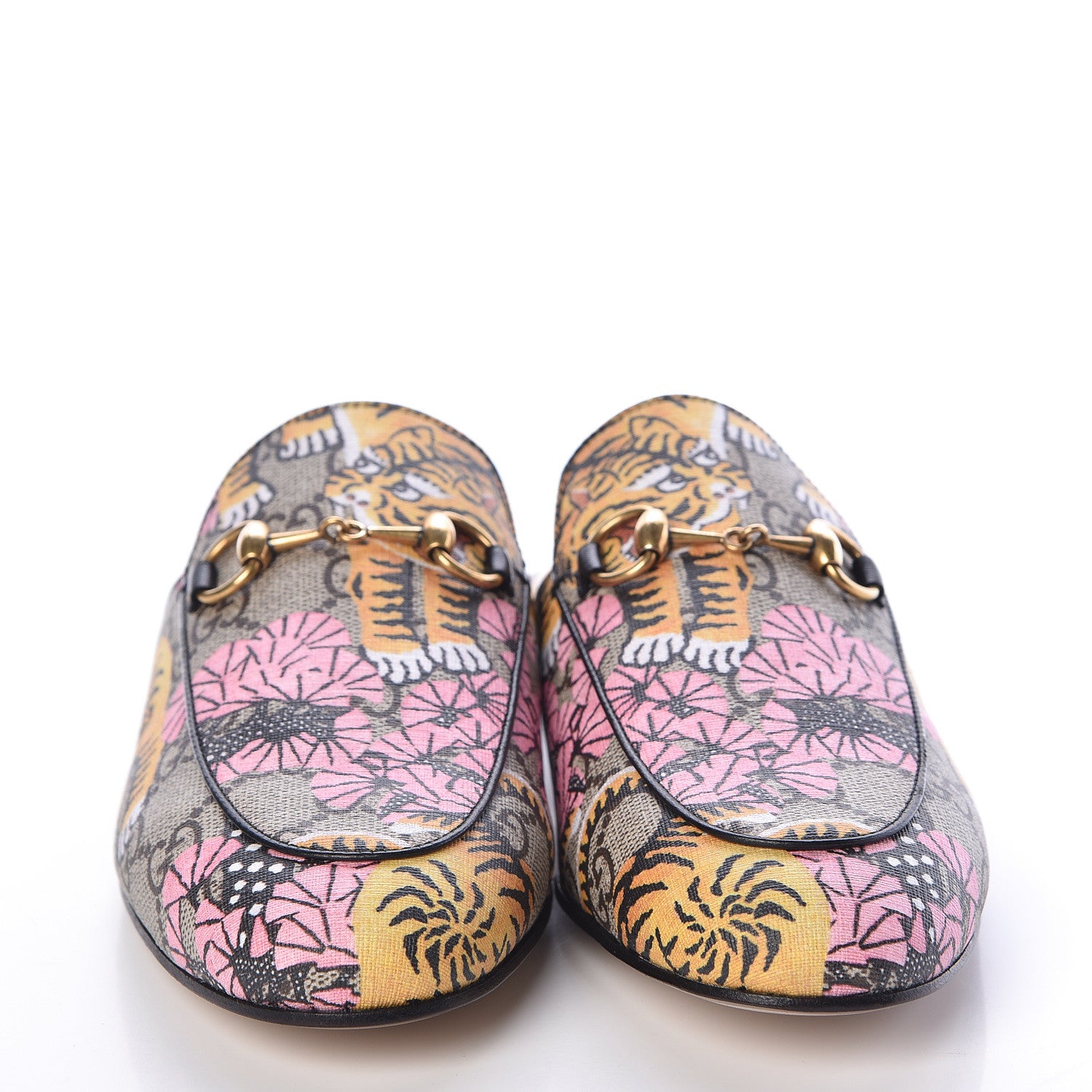 Gucci GG Supreme Monogram Bengal Womens Princetown Slippers 36.5 Beige Crop Pink 2 of 8
