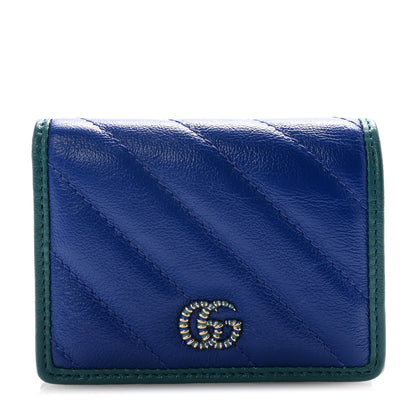 Gucci Azalea Calfskin Enamel Matelasse Diagonal Torchon GG Marmont Card Case Imperial Blue Pavone 1 of 6