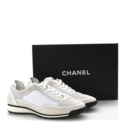 Chanel Suede Calfskin Fabric CC Sneakers 36 Light Pink White 10 of 10