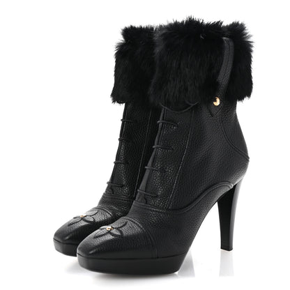 Louis Vuitton Grained Calfskin Fur Platform Ankle Boots 37.5 Black 4 of 9
