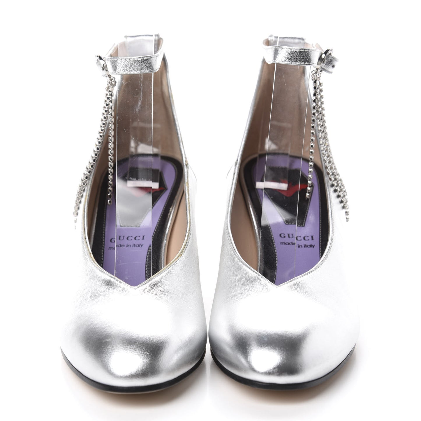 Metallic Nappa Crystal Square G Mid Heel Pumps 37.5 Silver