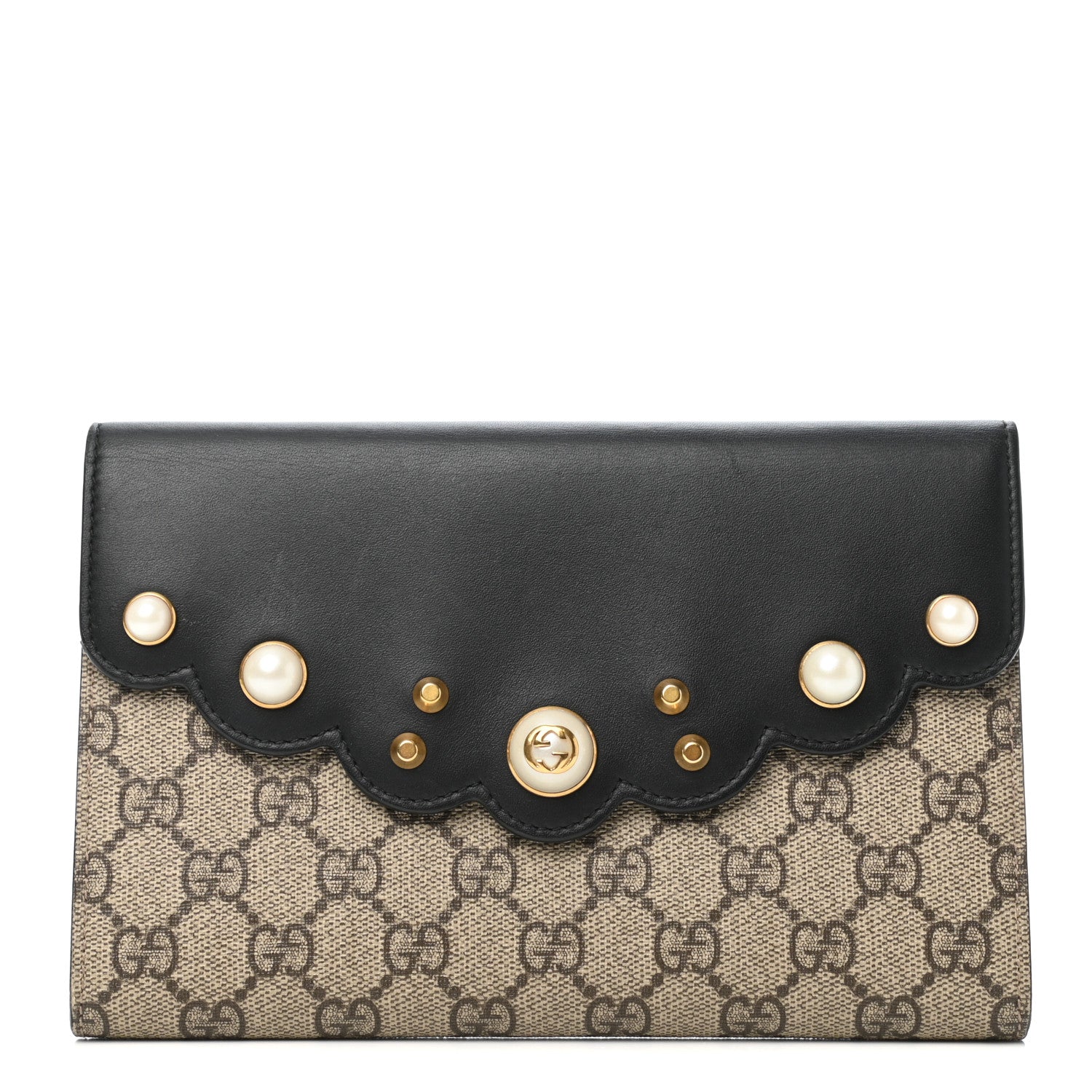 Gucci GG Supreme Monogram Mini Peony Pearly Clutch Black 1 of 7