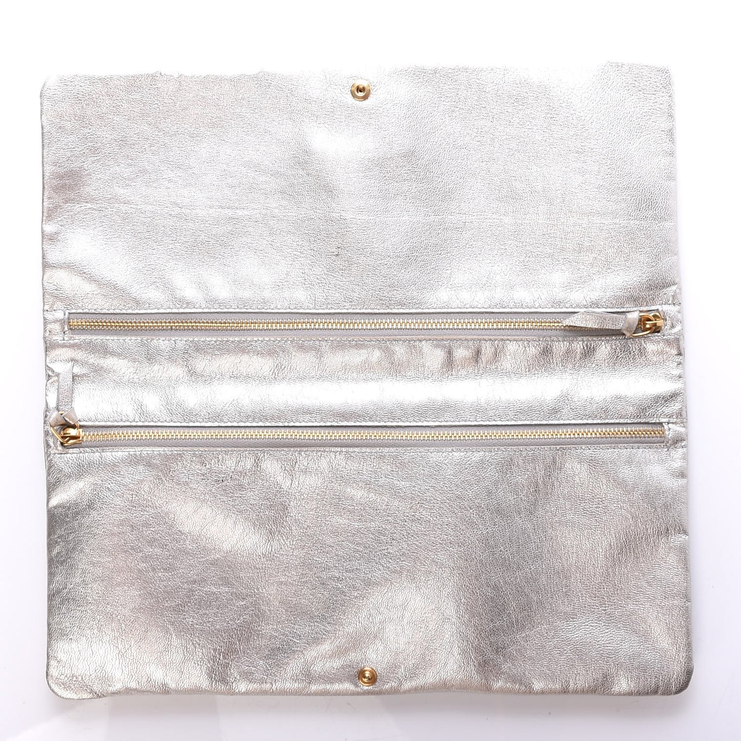 Metallic Calfskin Flap Clutch Silver
