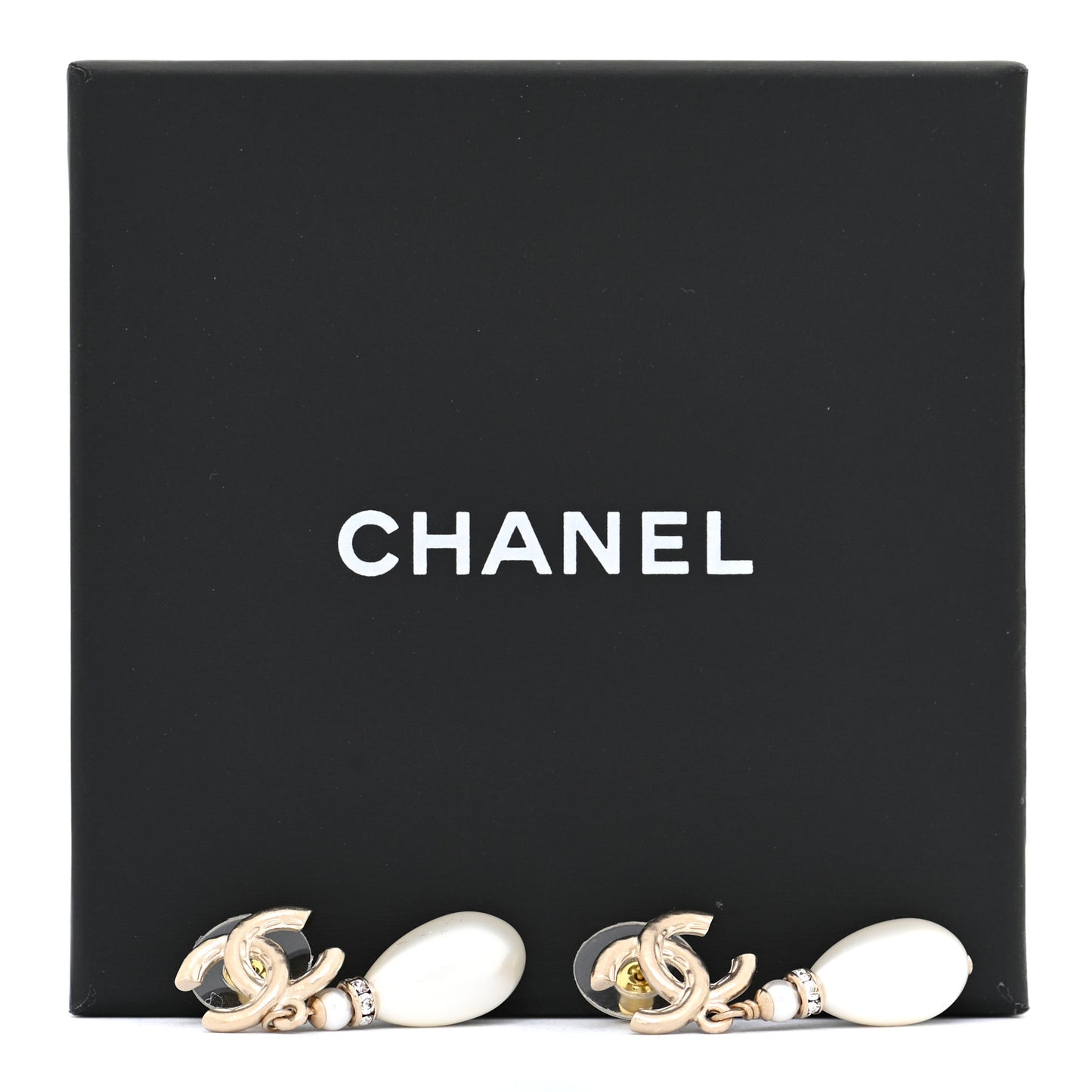 Crystal Pearl CC Drop Earrings Gold Pearly White