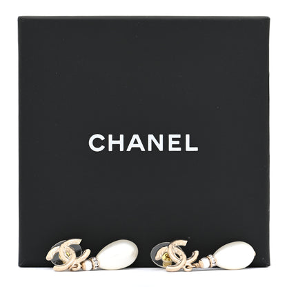 Chanel Crystal Pearl CC Drop Earrings Gold Pearly White 5 of 5
