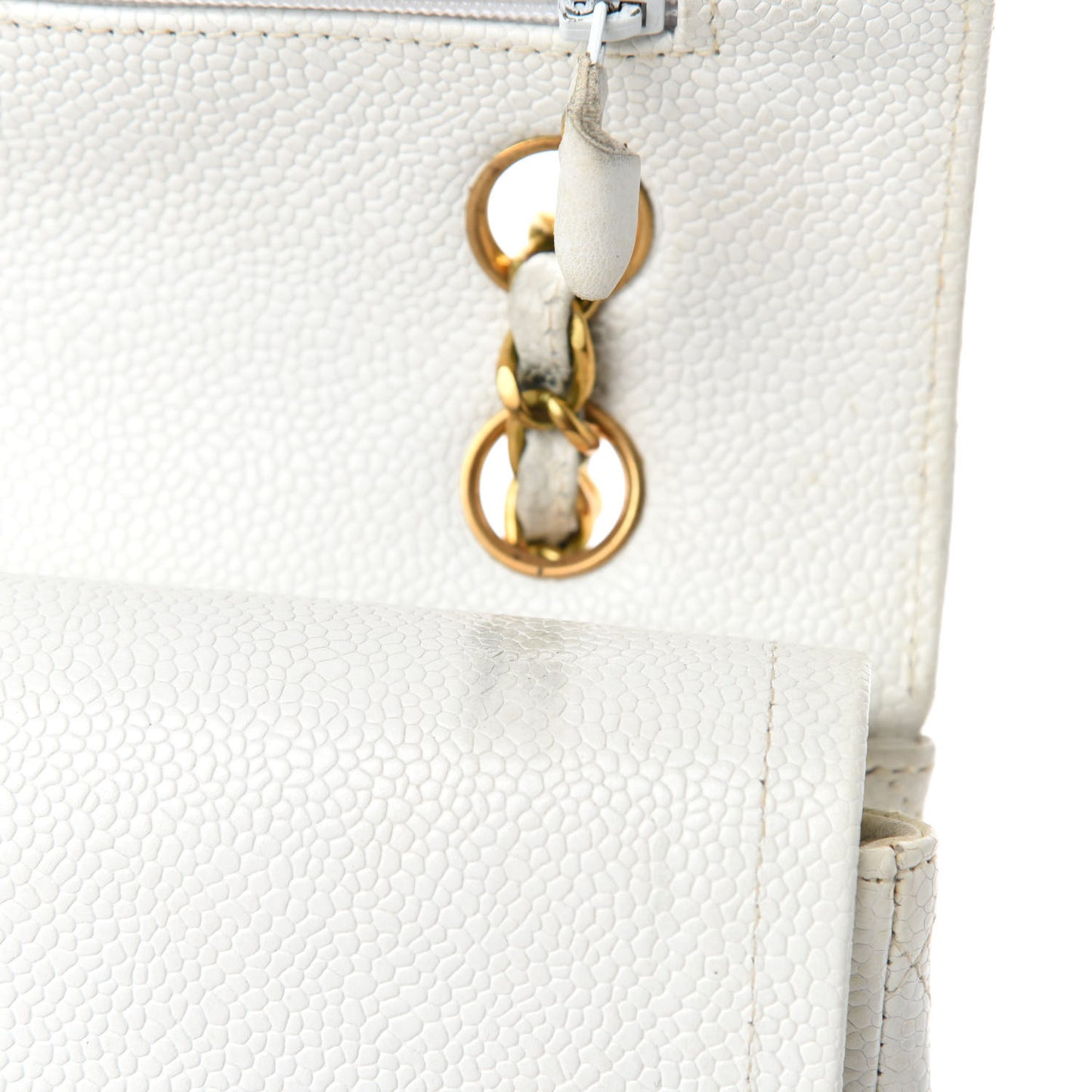 Caviar Quilted Medium Double Flap White