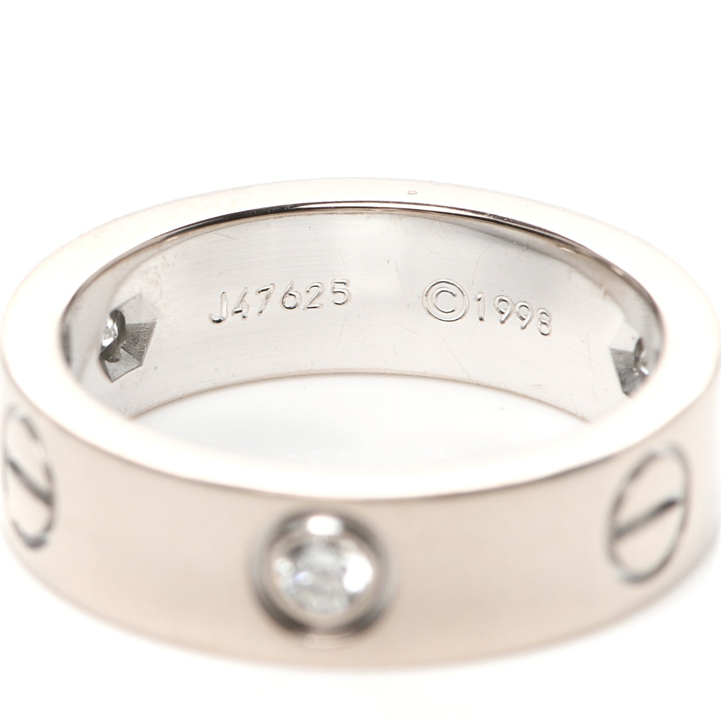 18K White Gold 3 Diamond 5.5mm LOVE Ring 52 6