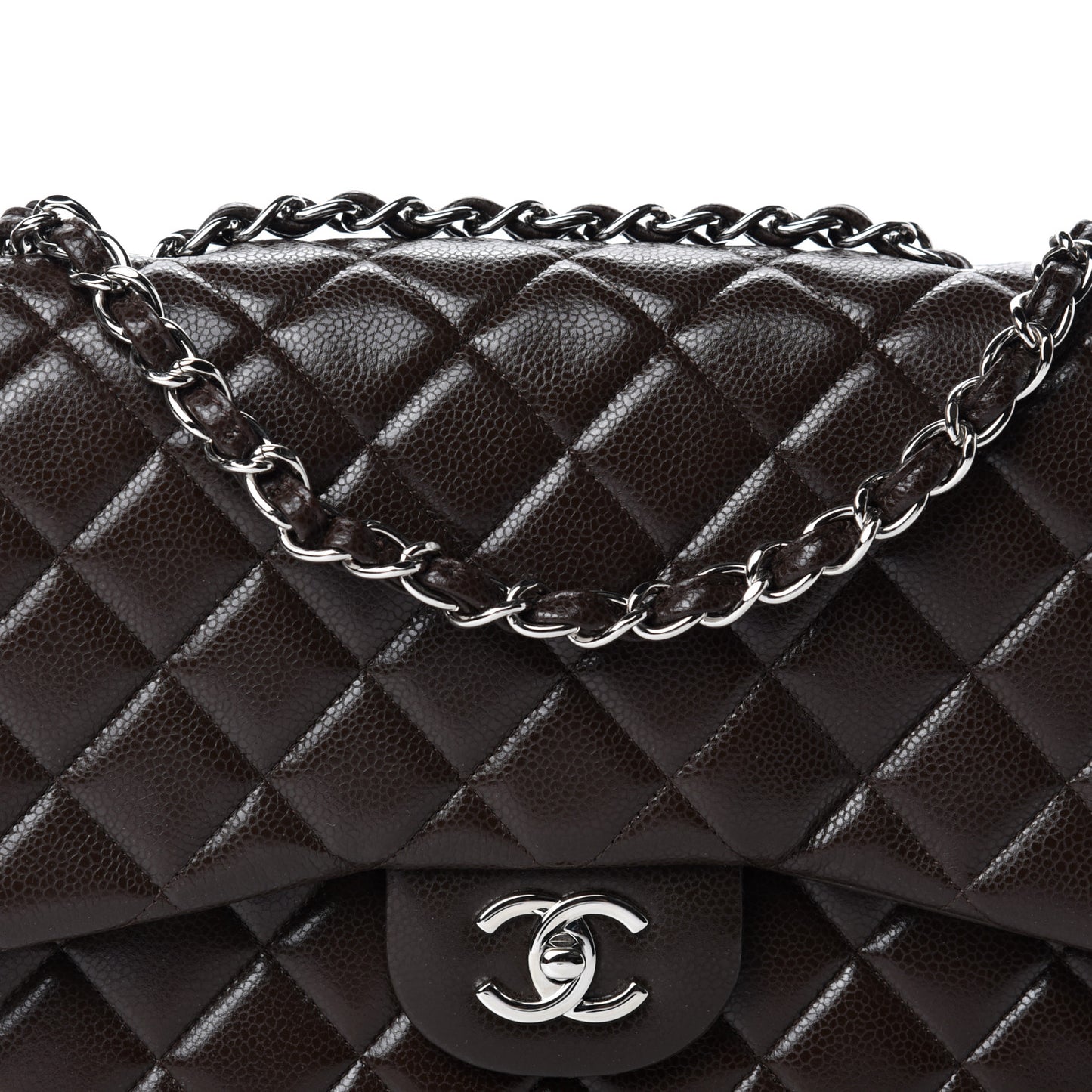 Caviar Quilted Jumbo Single Flap Dark Brown