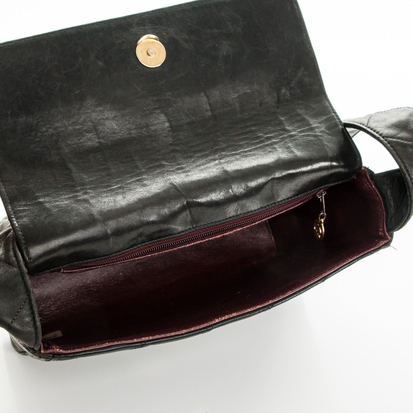 Lambskin Quilted CC Flap Shoulder Bag Dark Brown