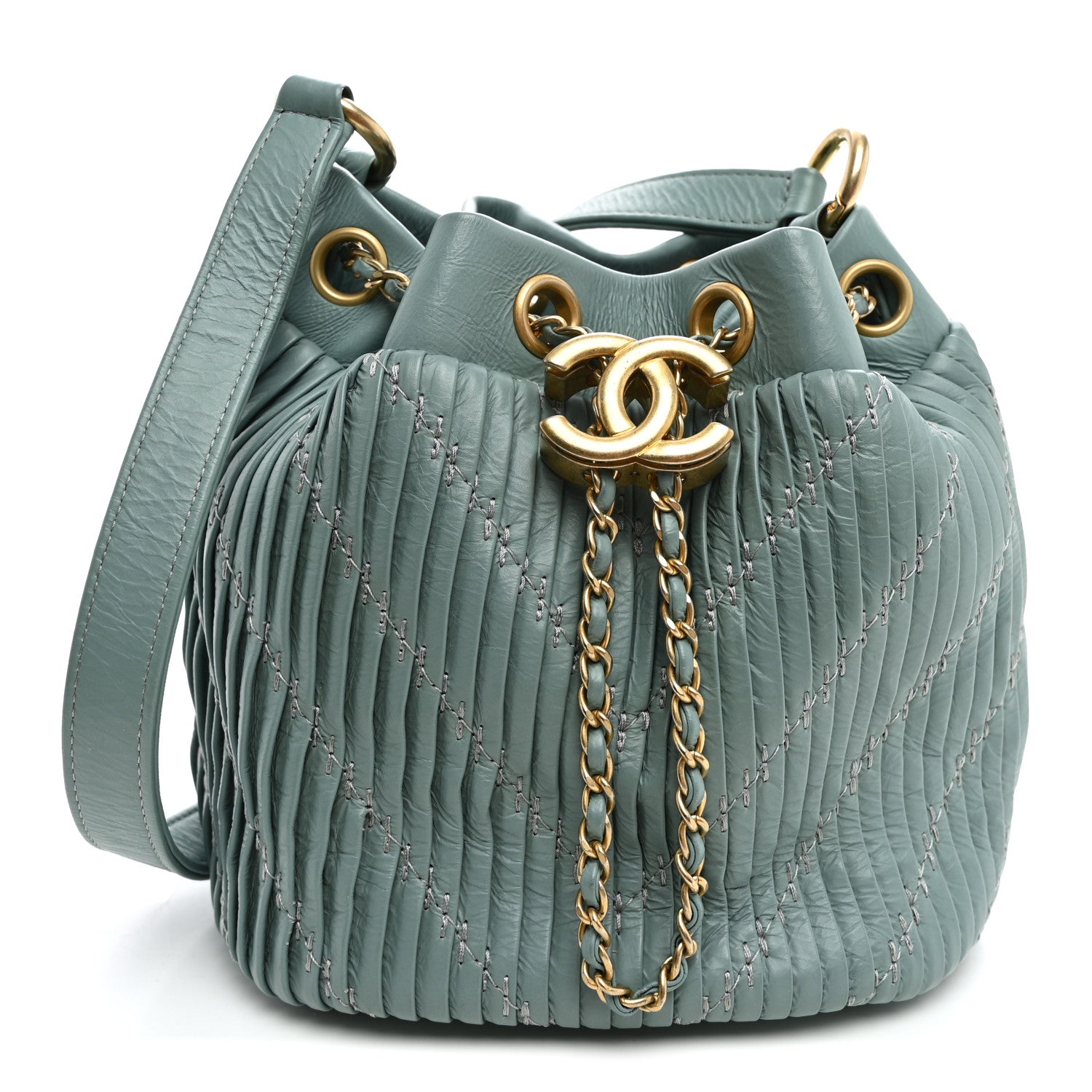 Chanel Crumpled Calfskin Coco Pleats Drawstring Bag Blue 1 of 10