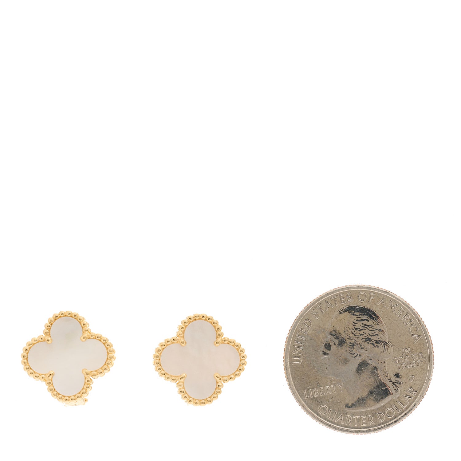 Van Cleef & Arpels 18K Yellow Gold Mother of Pearl Vintage Alhambra Earrings 2 of 5