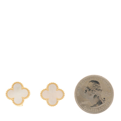 Van Cleef & Arpels 18K Yellow Gold Mother of Pearl Vintage Alhambra Earrings 2 of 5