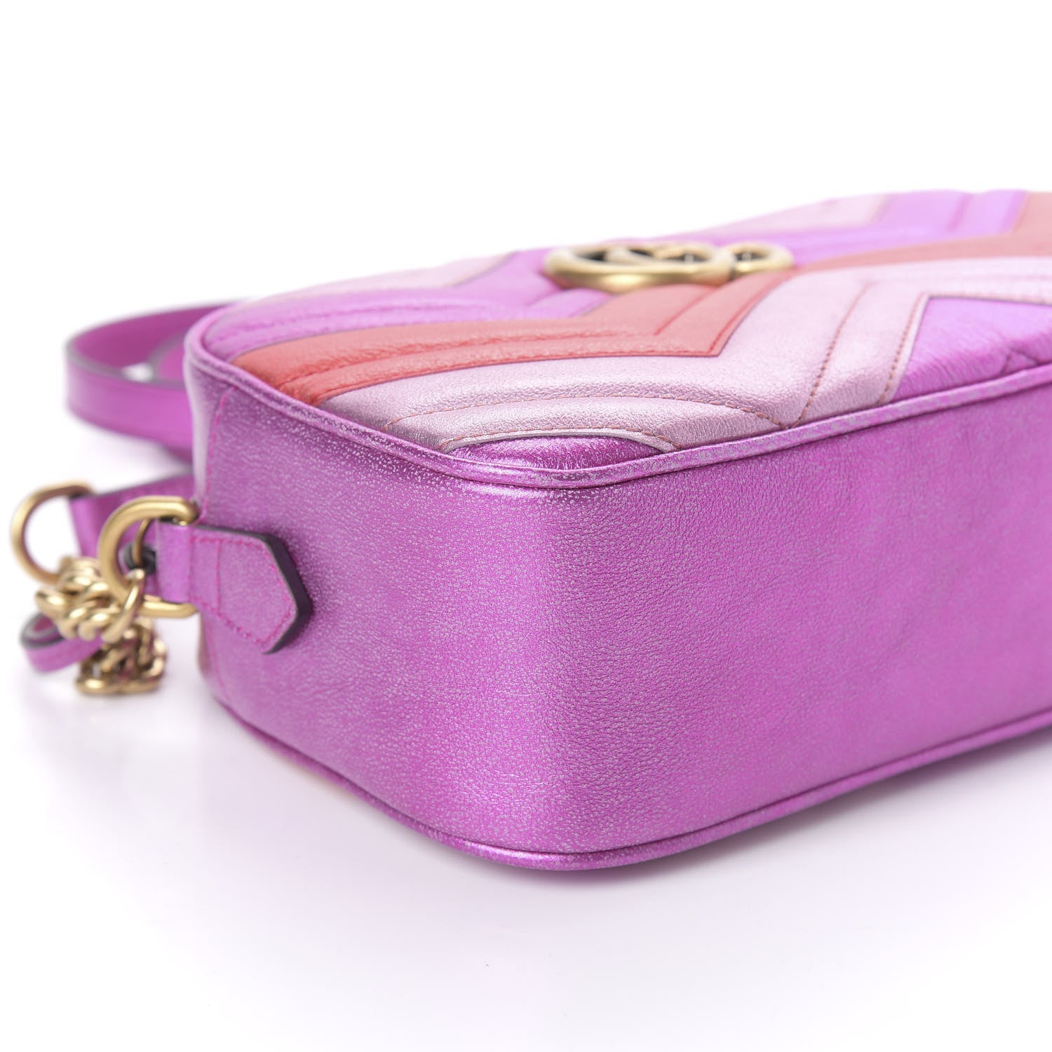 Gucci Laminated Nappa Matelasse Small GG Marmont Chain Shoulder Bag Fuxia Rosso Rosa 6 of 10