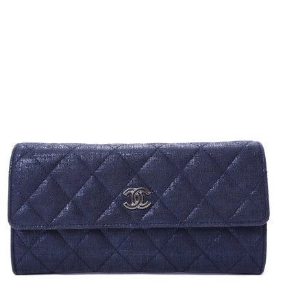 Chanel Iridescent Calfskin Quilted Large Gusset Flap Wallet Navy 1 of 7