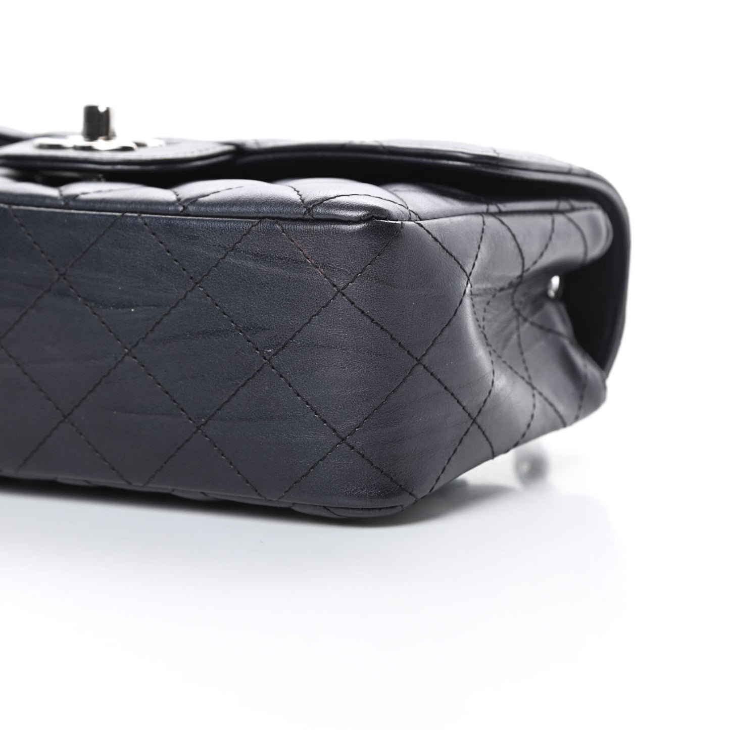 Iridescent Calfskin Quilted Mini Rectangular Flap Charcoal