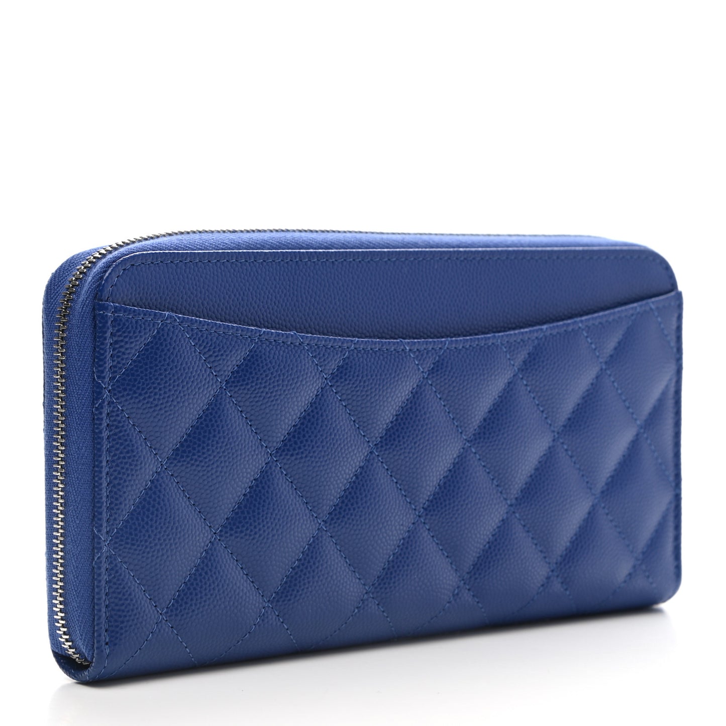 Caviar Quilted Large Gusset Zip Around Wallet Blue