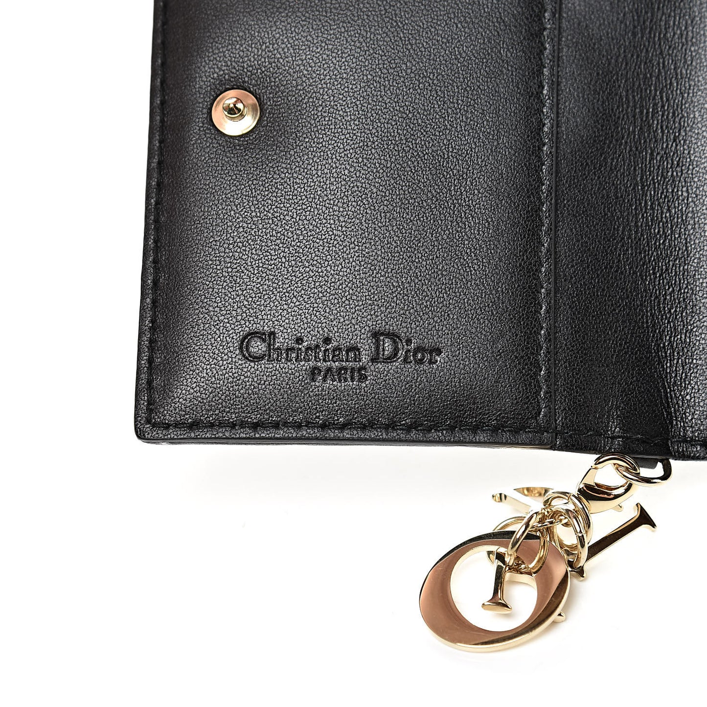Lambskin Cannage Small Lady Dior Flap Card Holder Black