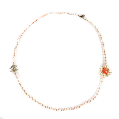 Chanel Pearl Crystal Gripoix Poured Glass CC Long Necklace Gold 1 of 3