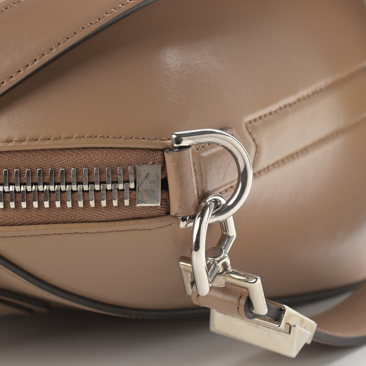 Shiny Lord Calfskin Small Antigona Dark Beige