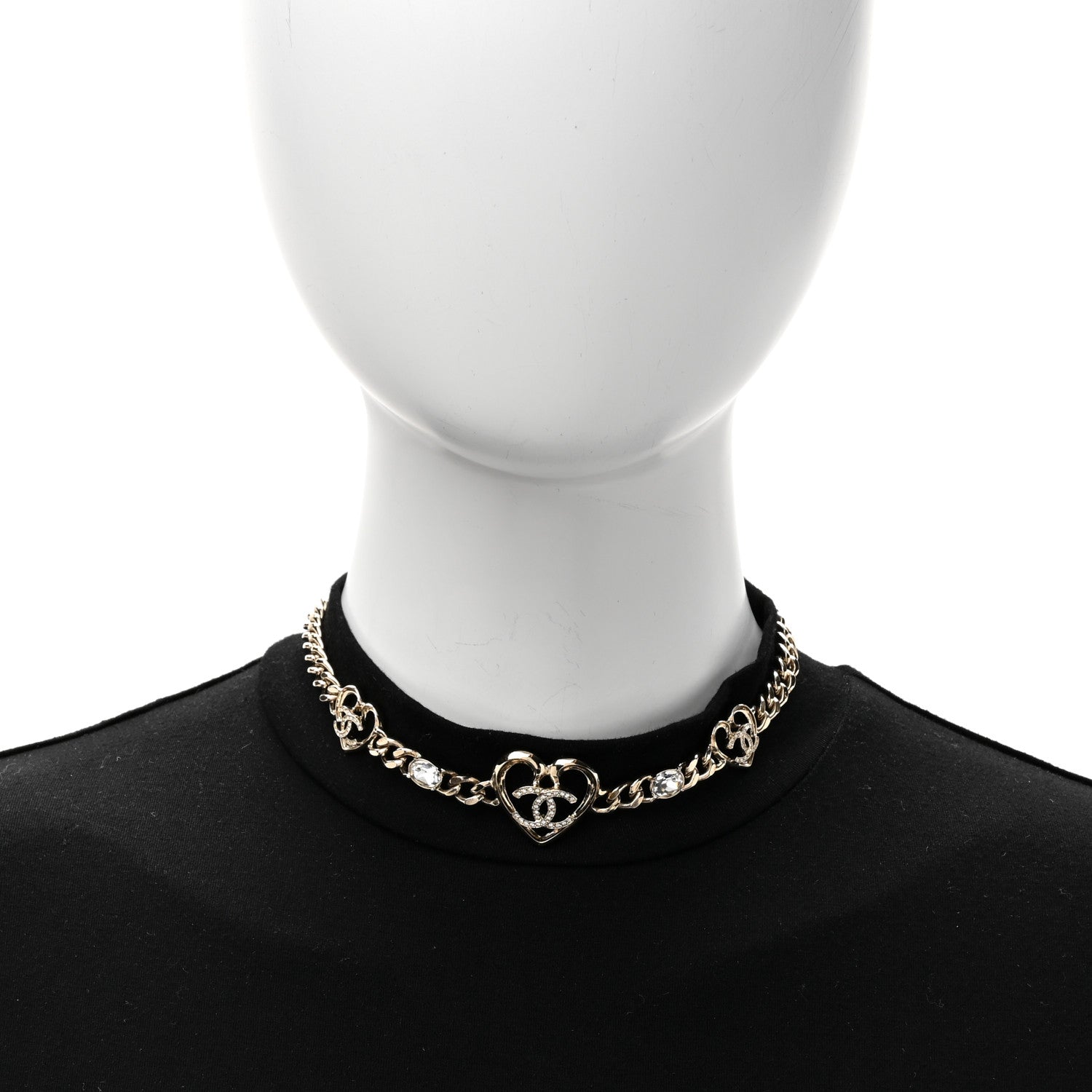 Chanel Crystal CC Heart Chain Choker Necklace Gold 2 of 5