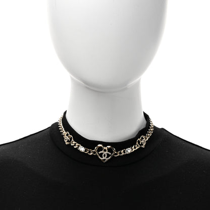 Chanel Crystal CC Heart Chain Choker Necklace Gold 2 of 5