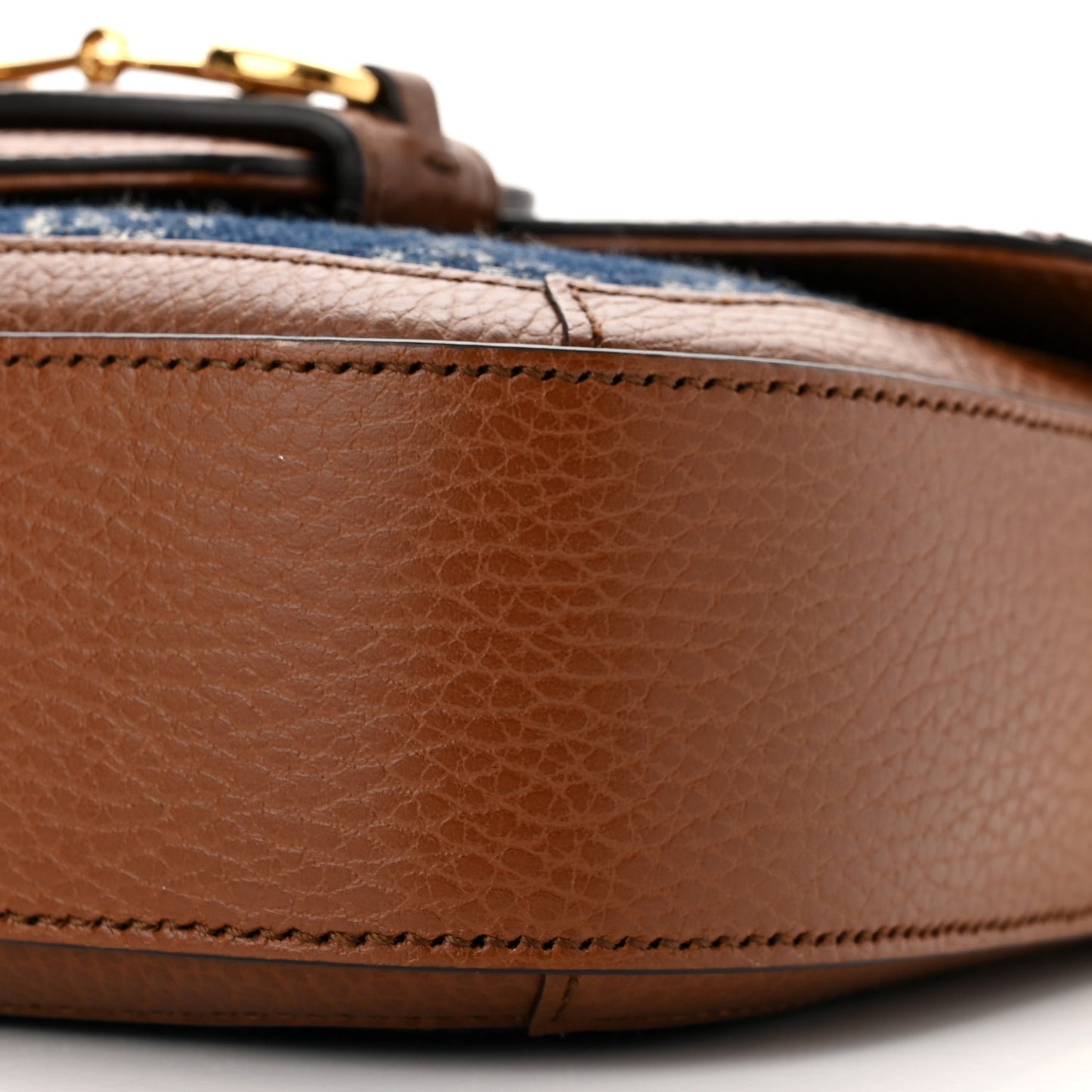 New Denim GG Monogram Dollar Calfskin Web Mini Horsebit 1955 Shoulder Bag Blue Tea Cuir Epilog