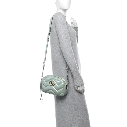 Gucci Iridescent Nappa Chevron Matelasse Small GG Marmont Chain Shoulder Bag Iridescent Salvy Green 2 of 10