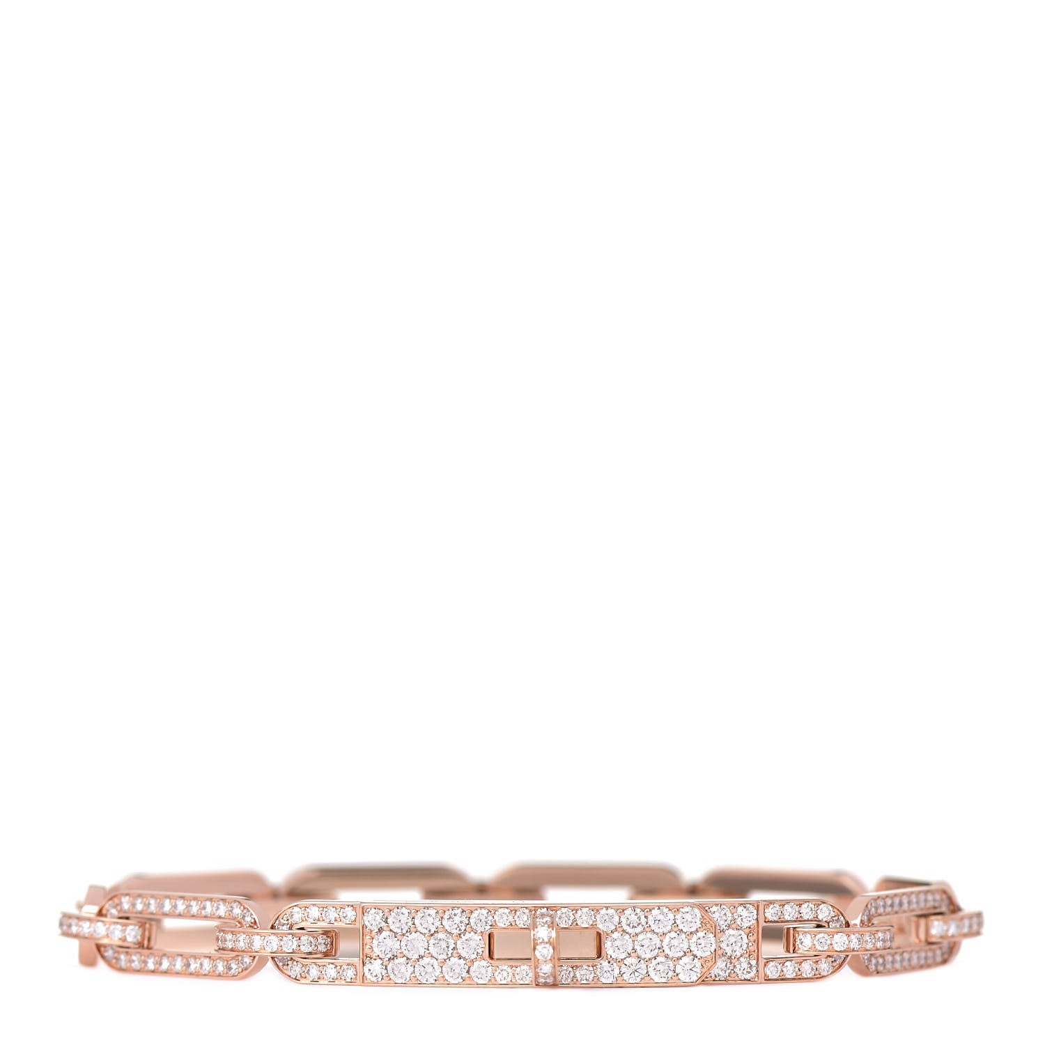 Hermes 18K Rose Gold Diamond Full Pave PM Kelly Chaine Bracelet SH 1 of 4