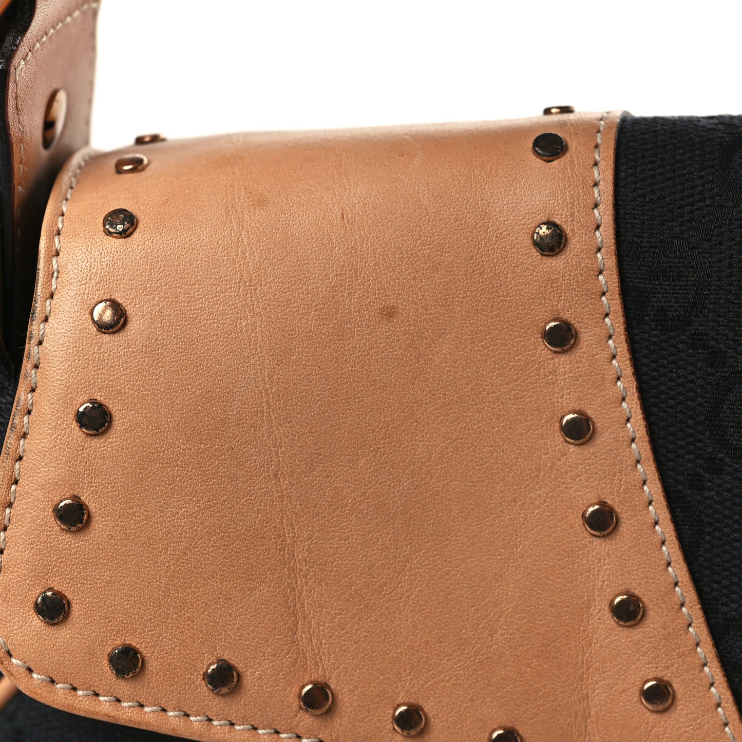 Monogram Horsebit Chain Studded Flap Shoulder Bag Black