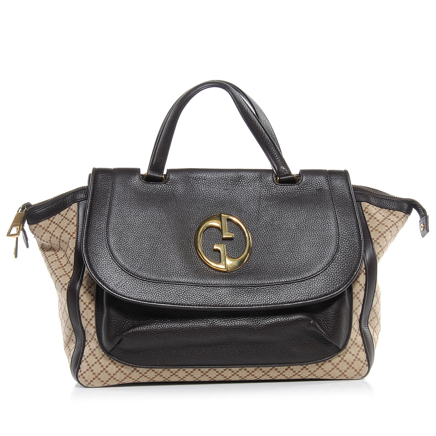 Gucci Diamante Cellarius Calfskin Medium 1973 Top Handle Bag Beige Ebony Cocoa 1 of 7
