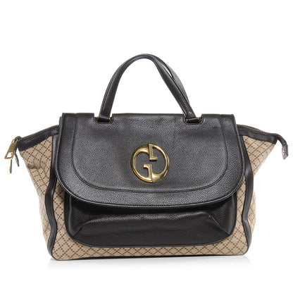 Gucci Diamante Cellarius Calfskin Medium 1973 Top Handle Bag Beige Ebony Cocoa 1 of 7
