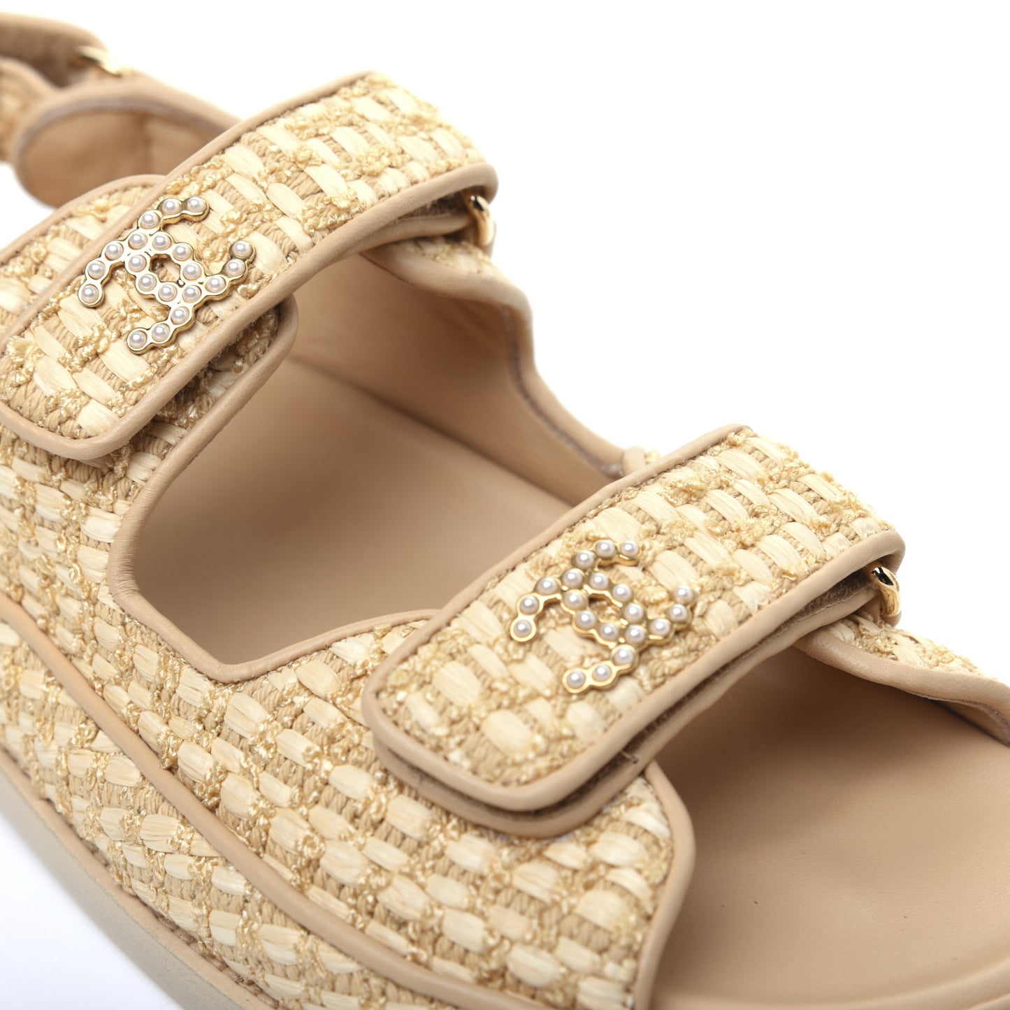 Braided Fabric Velcro Dad Sandals 39 Beige