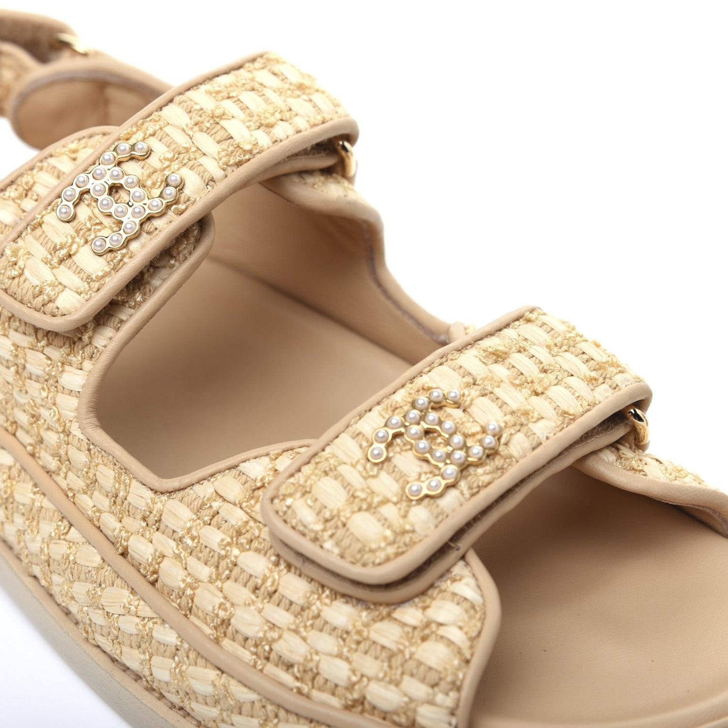 Chanel Braided Fabric Velcro Dad Sandals 39 Beige 10 of 11