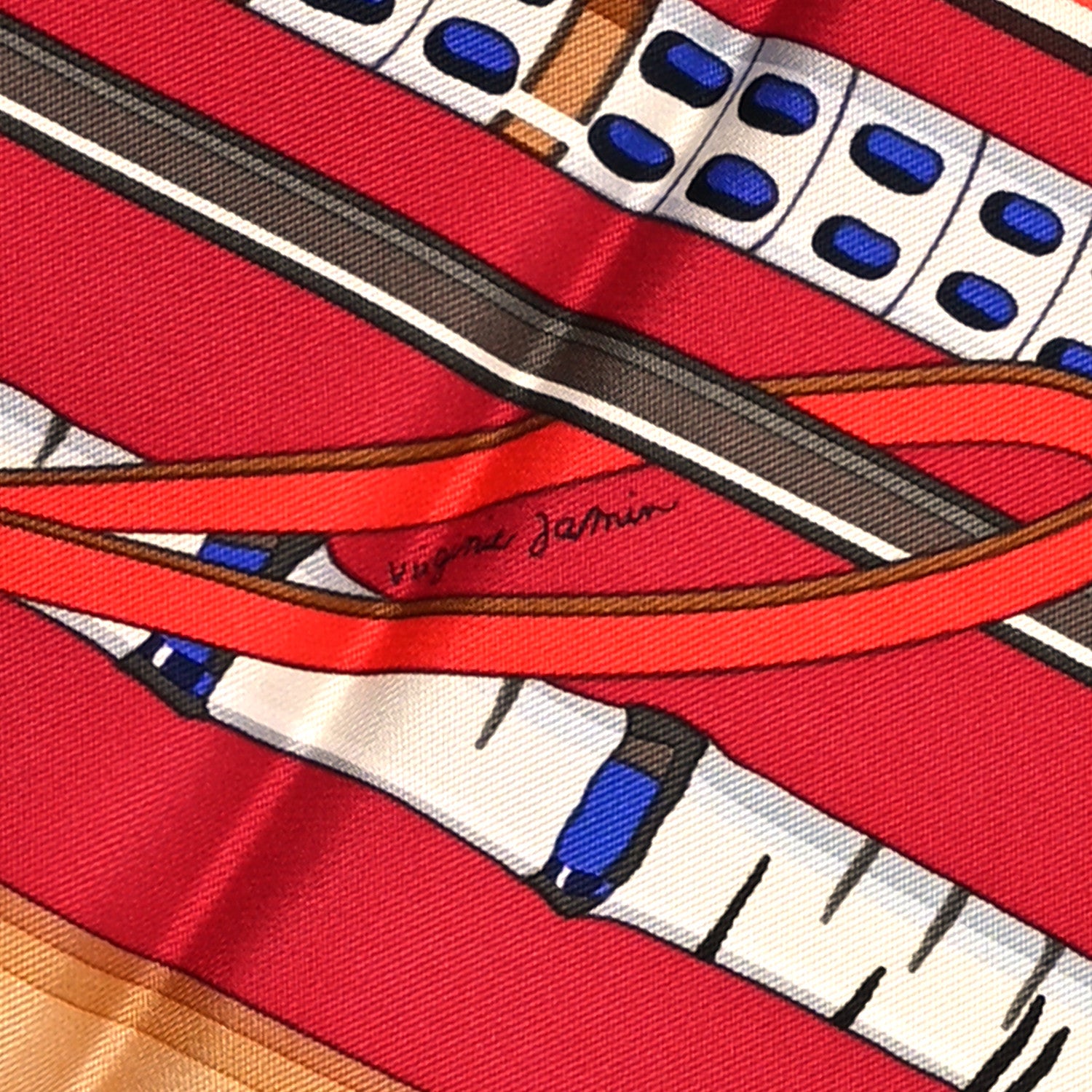 Hermes Silk Les Cannes Scarf 90 Scarf Rouge H Grege Bleu 6 of 6