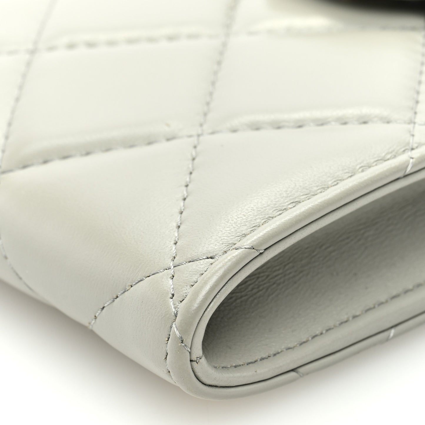 Lambskin Quilted Lacquered Chain Phone Holder With Chain Grey