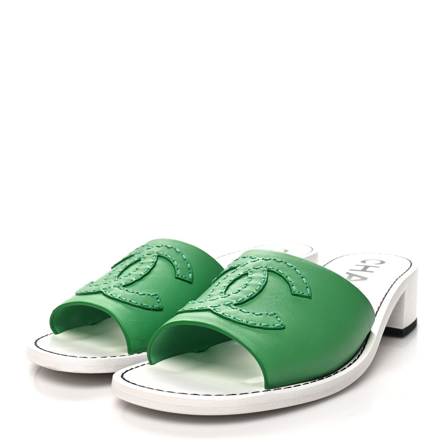 Chanel Calfskin CC Mules 39 Green White 3 of 8