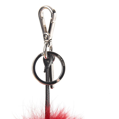 Fendi Fox Fur Vitello Flamingo Smile Pom Pom Bag Charm Red Black 4 of 6