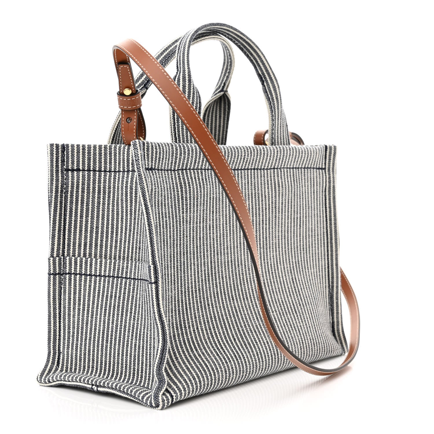 Celine Canvas Calfskin Striped Triomphe Small Cabas Thais Navy Blue 3 of 9