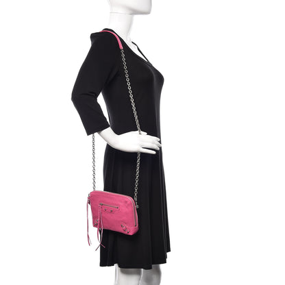 Balenciaga Agneau Arena Classic Silver Hardware Pouch With A Chain Crossbody Rose Flamingo 2 of 9