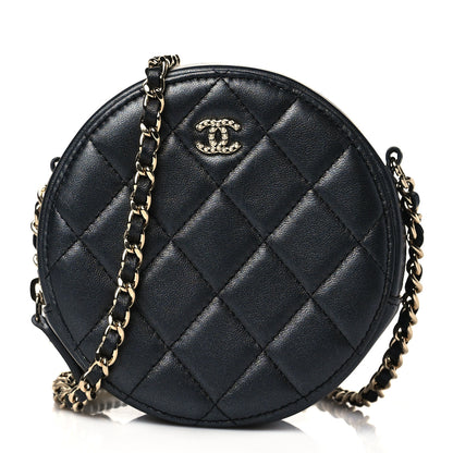 Chanel Iridescent Lambskin Quilted Pearl Round Clutch With Chain Black 1 of 11