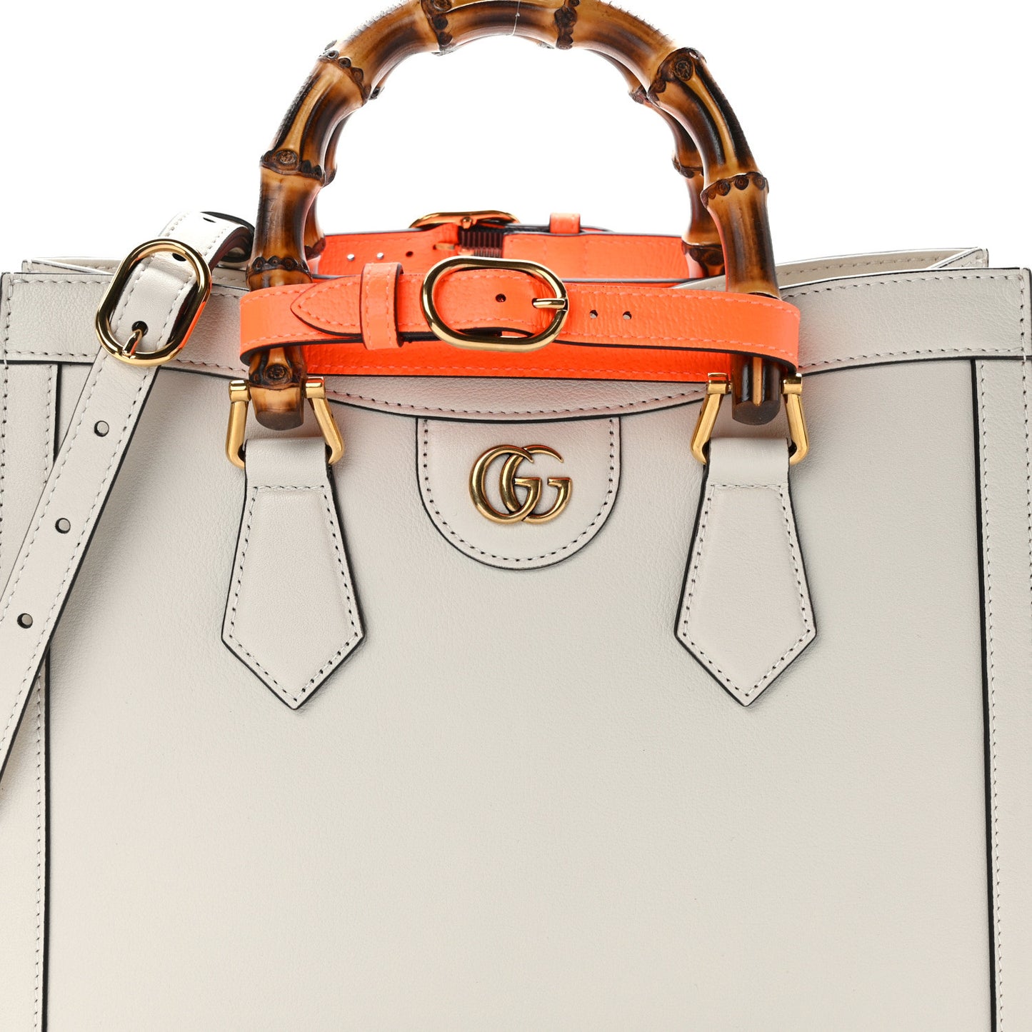 Wonka Grain Calfskin Small Diana Tote Bag Mystic White Orange Fluo
