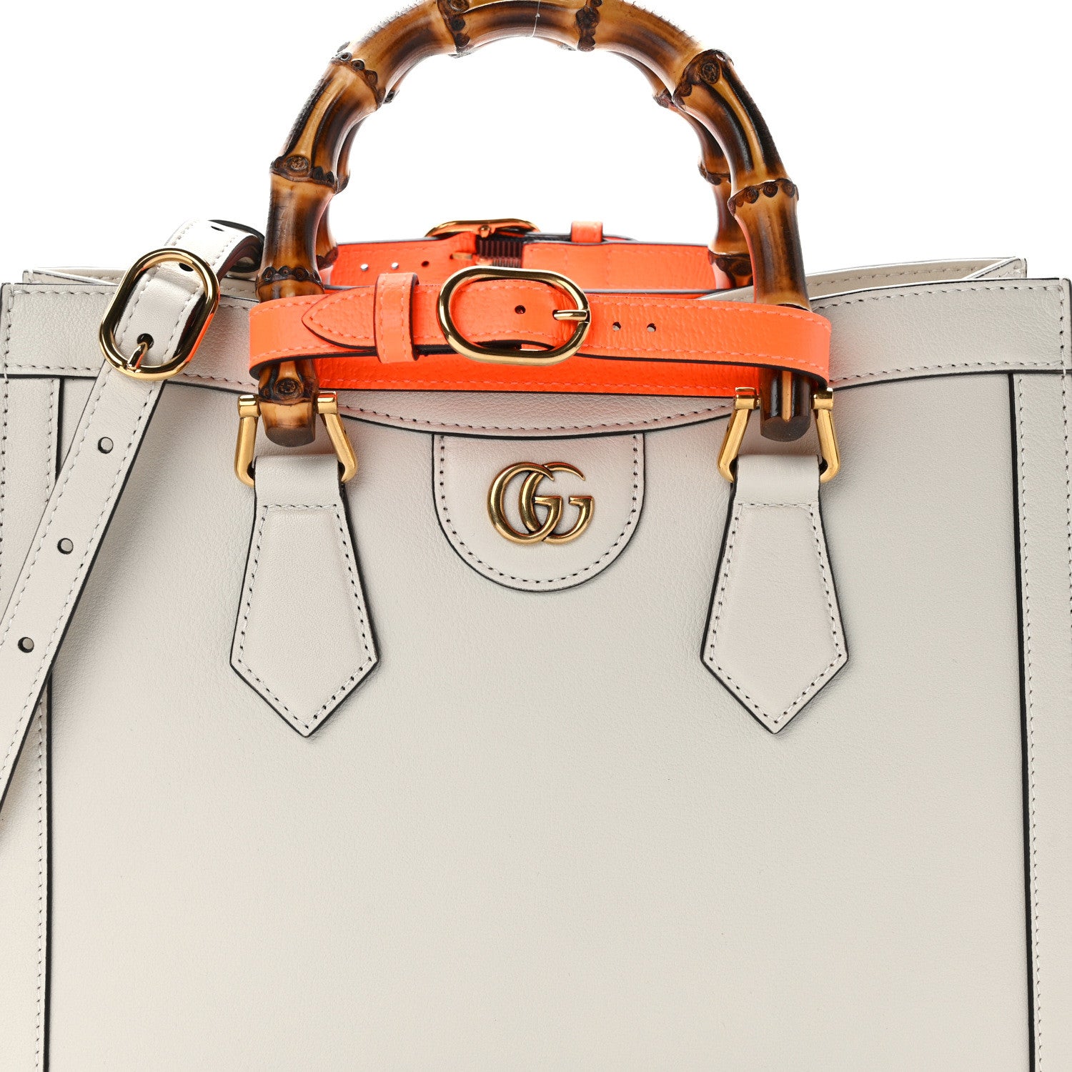 Gucci Wonka Grain Calfskin Small Diana Tote Bag Mystic White Orange Fluo 8 of 12