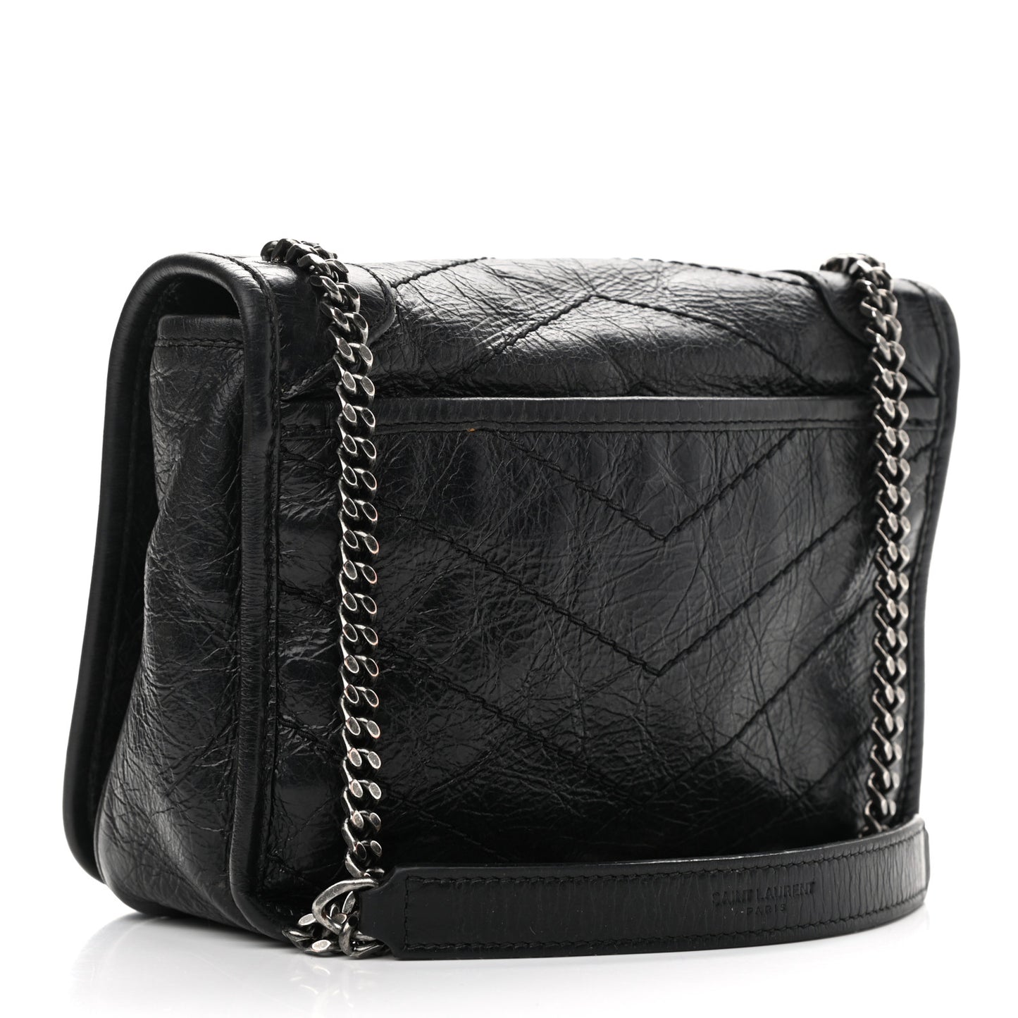 Crinkled Calfskin Matelasse Monogram Niki Chain Wallet Black
