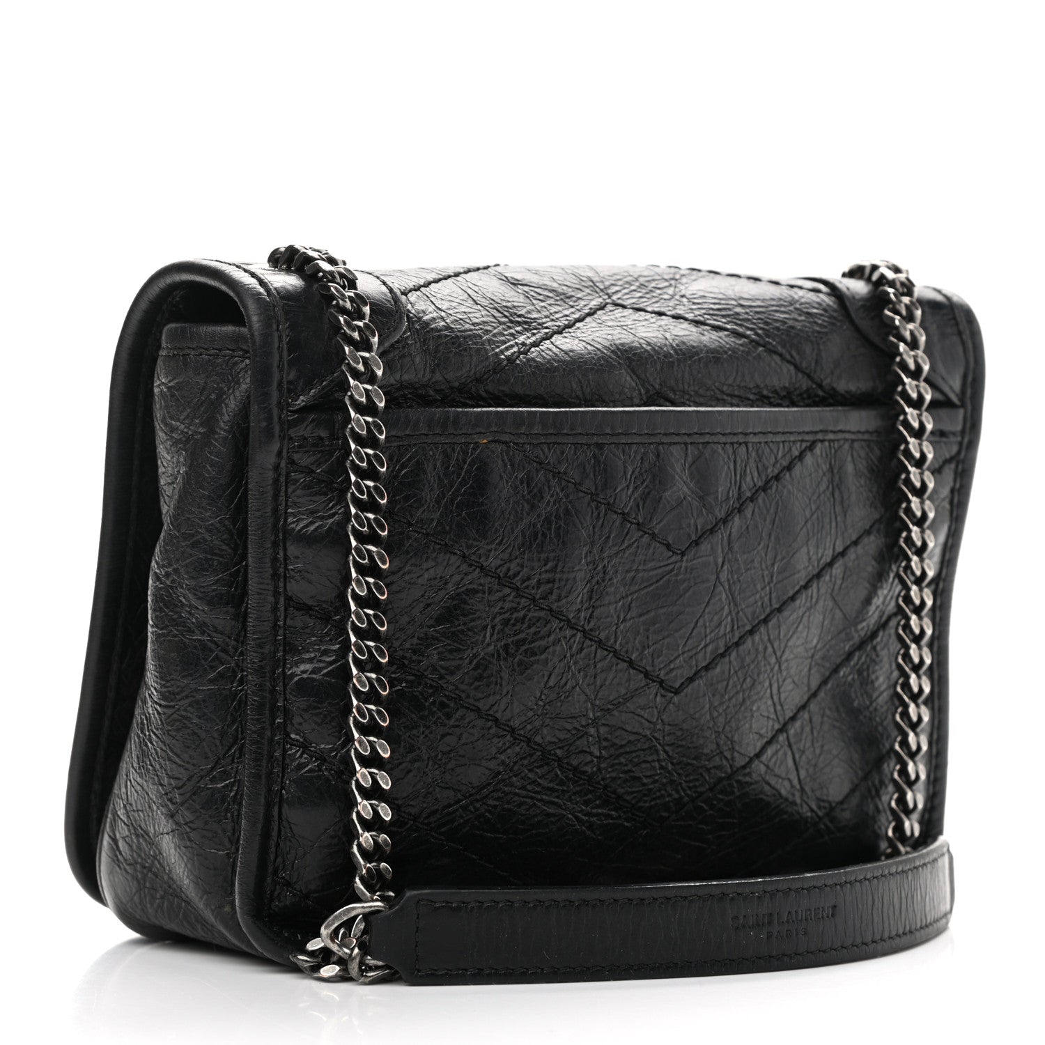 Saint Laurent Crinkled Calfskin Matelasse Monogram Niki Chain Wallet Black 3 of 12