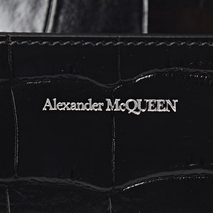 Alexander McQueen Calfskin Crocodile Embossed Knuckle Shoulder Bag Black 7 of 10