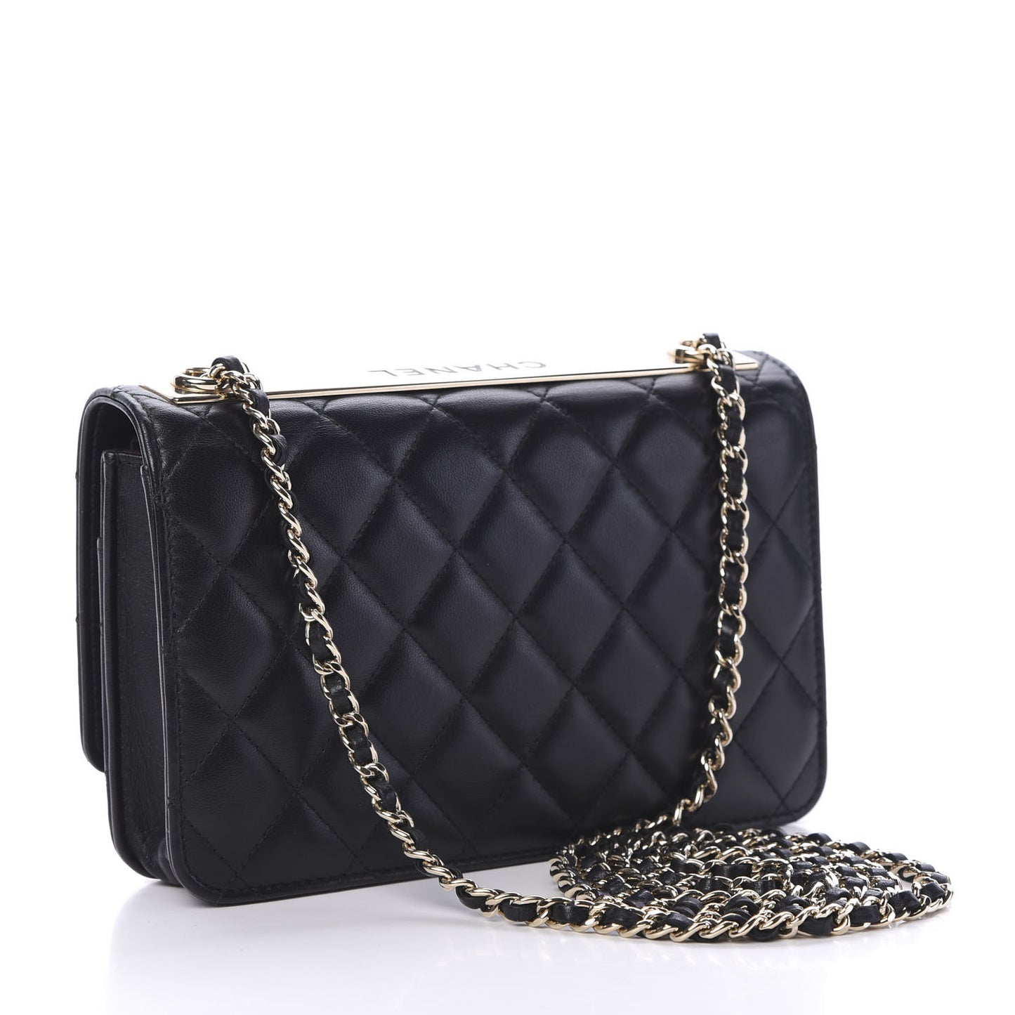 Lambskin Quilted Trendy CC Wallet On Chain WOC Black