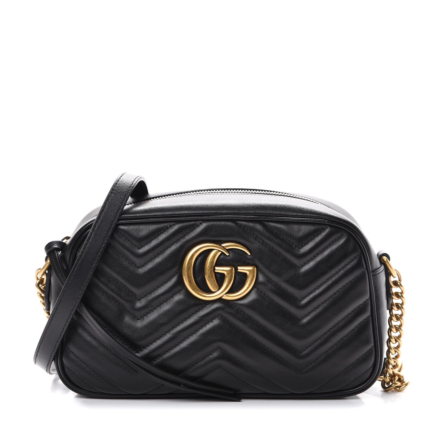 Calfskin Matelasse Small GG Marmont Chain Shoulder Bag Black
