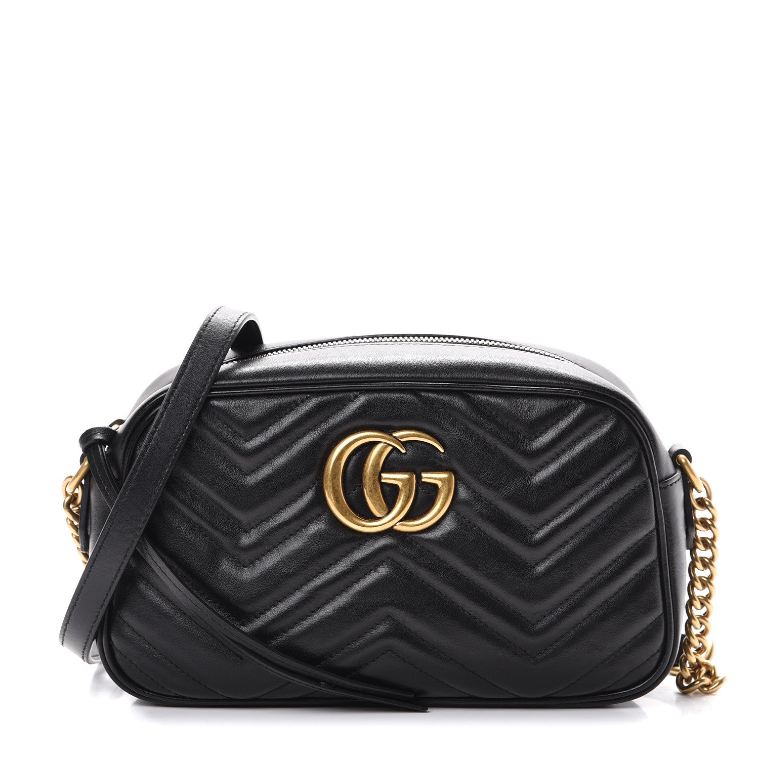 Gucci Calfskin Matelasse Small GG Marmont Chain Shoulder Bag Black 1 of 10